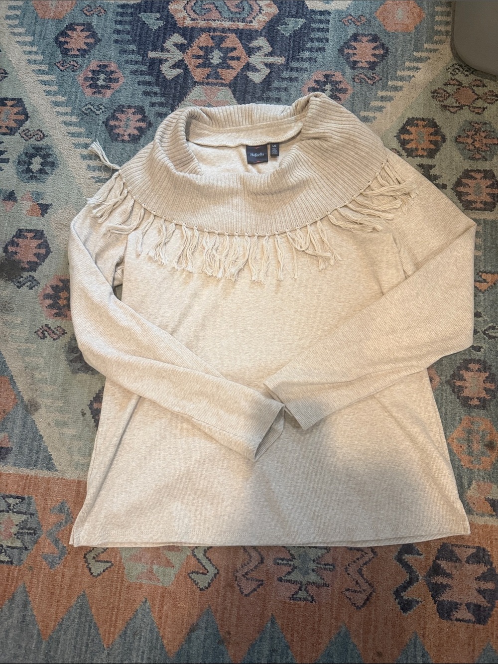 Cream Fringe Cowl Neck Top